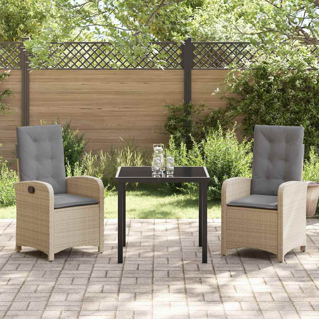 vidaXL Tuin Eettafel Set met kussen 3 pcs Zwart poly rattan