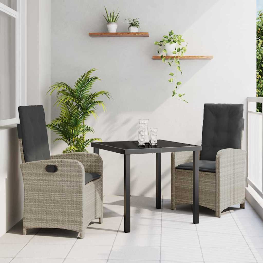 vidaXL Tuin Eettafel Set met kussen 3 pcs Zwart poly rattan