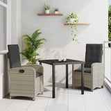 vidaXL Tuin Eettafel Set met kussen 3 pcs Zwart poly rattan