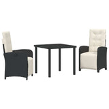 vidaXL Garden Dining Set with Cushions 3 pcs Black Poly Rattan