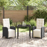 vidaXL Garden Dining Set with Cushions 3 pcs Black Poly Rattan