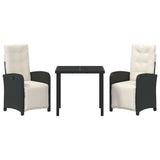 vidaXL Garden Dining Set with Cushions 3 pcs Black Poly Rattan