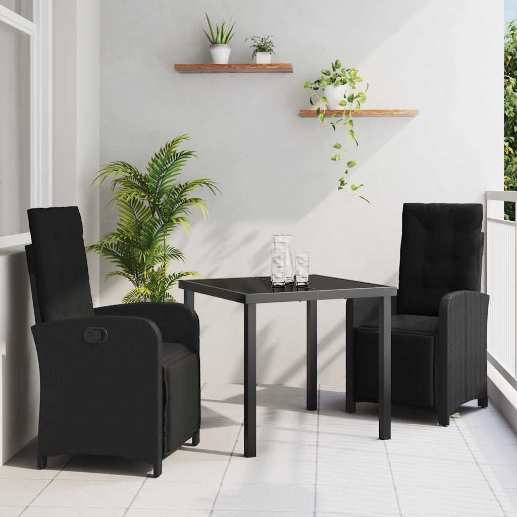 vidaXL Garden Dining Set with Cushions 3 pcs Black Poly Rattan