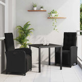 vidaXL Garden Dining Set with Cushions 3 pcs Black Poly Rattan