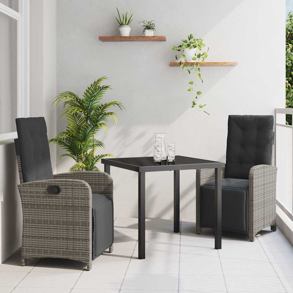 vidaXL Garden Dining Set with Cushions 3 pcs Black Poly Rattan