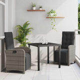 vidaXL Garden Dining Set with Cushions 3 pcs Black Poly Rattan