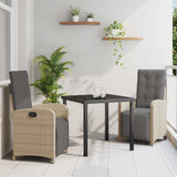 vidaXL Garden Dining Set with Cushions 3 pcs Black Poly Rattan
