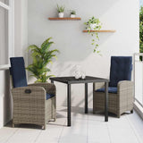 vidaXL Tuin Eettafel Set met kussen 3 pcs Grijs poly rattan