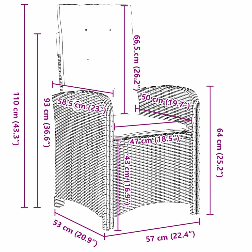 vidaXL Tuin Eettafel Set met kussen 3 pcs Grijs poly rattan
