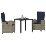vidaXL Tuin Eettafel Set met kussen 3 pcs Grijs poly rattan