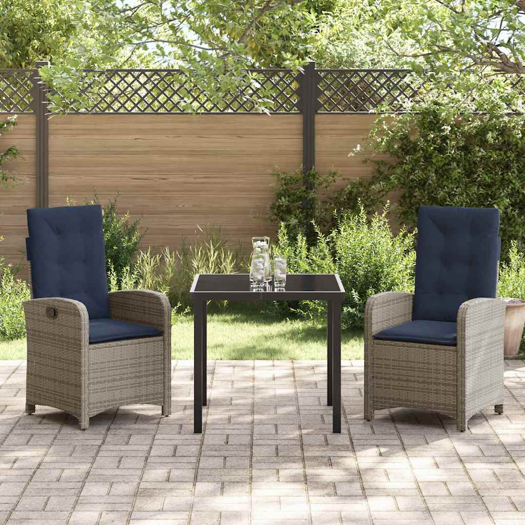 vidaXL Tuin Eettafel Set met kussen 3 pcs Grijs poly rattan