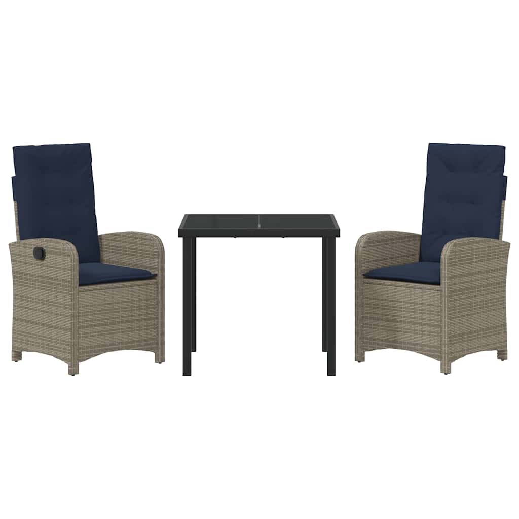 vidaXL Tuin Eettafel Set met kussen 3 pcs Grijs poly rattan