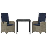 vidaXL Tuin Eettafel Set met kussen 3 pcs Grijs poly rattan