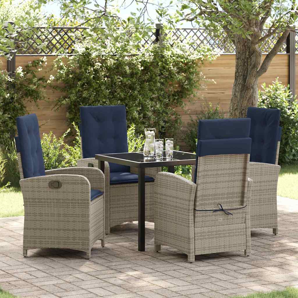 vidaXL Tuin Eettafel Set met kussen 3 pcs Grijs poly rattan