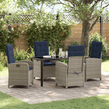 vidaXL Tuin Eettafel Set met kussen 3 pcs Grijs poly rattan
