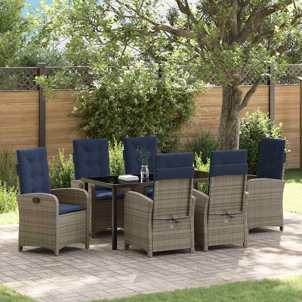 vidaXL Tuin Eettafel Set met kussen 3 pcs Grijs poly rattan