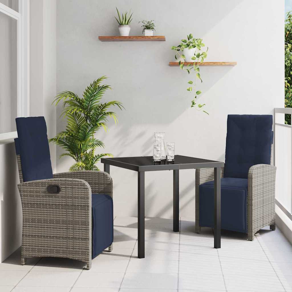 vidaXL Tuin Eettafel Set met kussen 3 pcs Grijs poly rattan