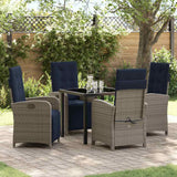 vidaXL Tuin Eettafel Set met kussen 3 pcs Grijs poly rattan