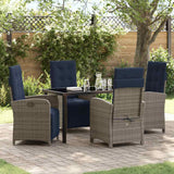 vidaXL Tuin Eettafel Set met kussen 3 pcs Grijs poly rattan