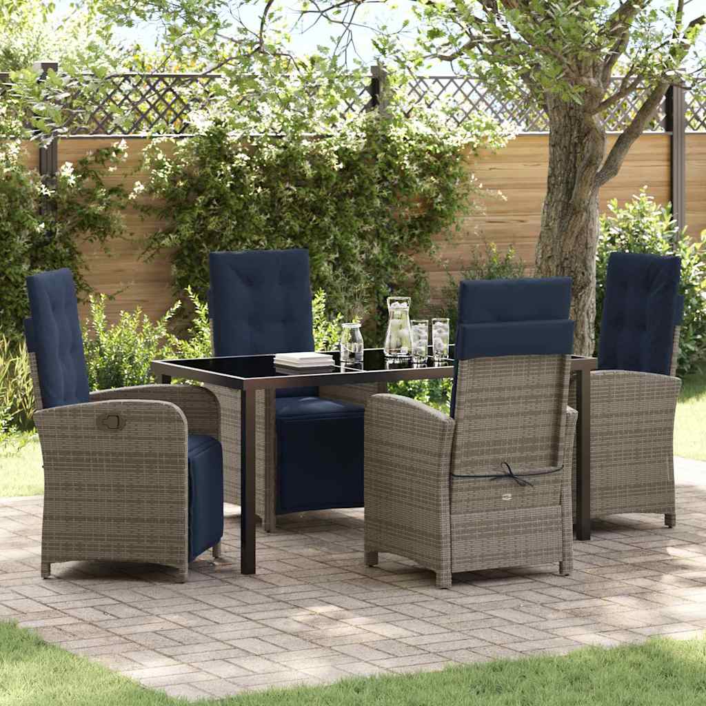vidaXL Tuin Eettafel Set met kussen 3 pcs Grijs poly rattan