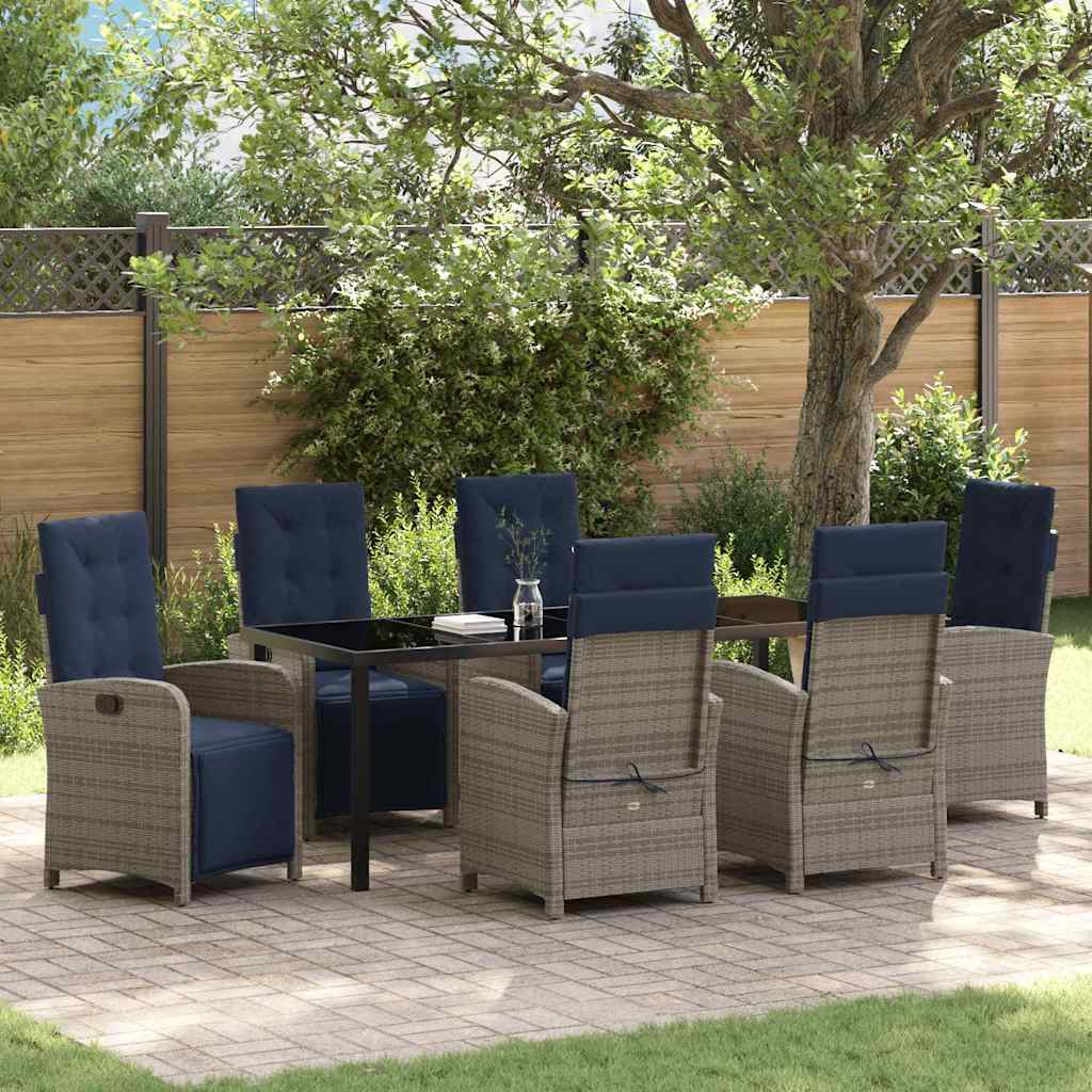 vidaXL Tuin Eettafel Set met kussen 3 pcs Grijs poly rattan