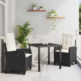 vidaXL Garden Dining Set with Cushions 3 pcs Black Poly Rattan