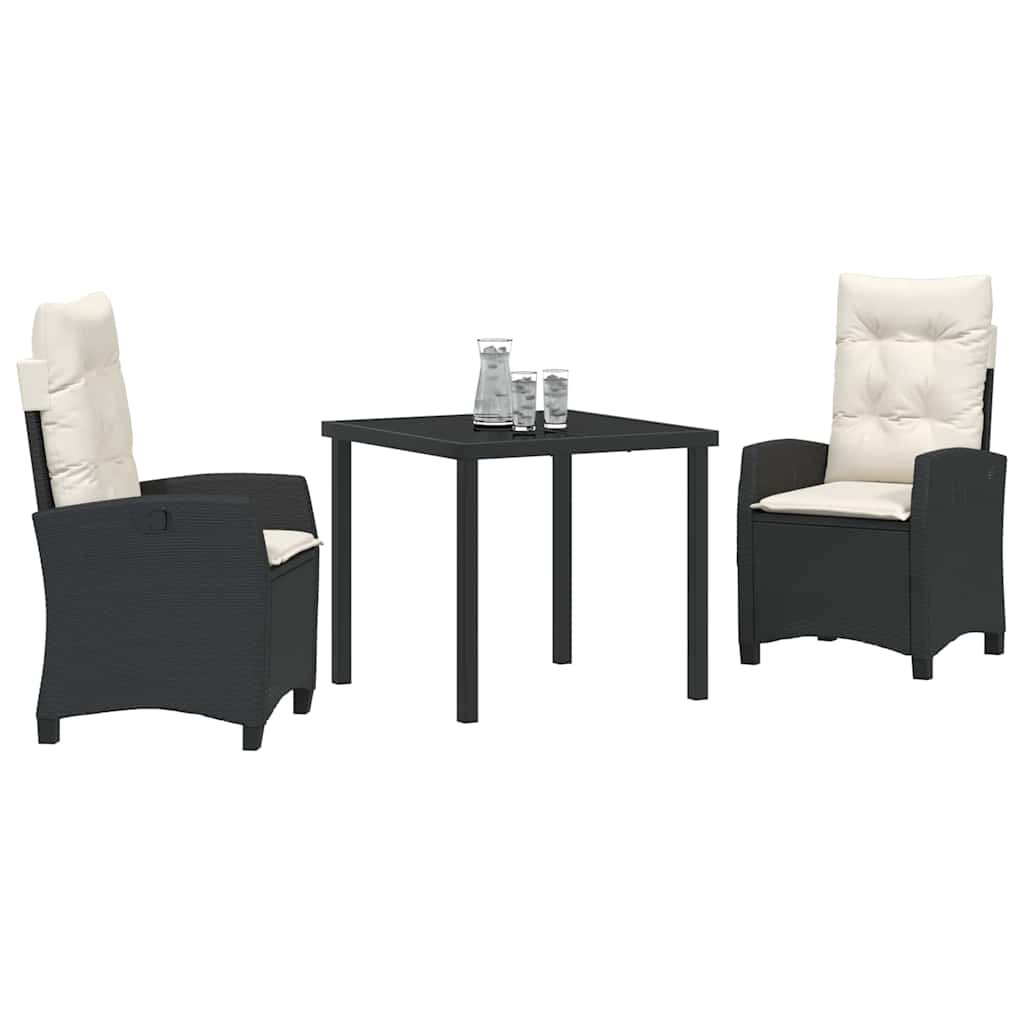 vidaXL Garden Dining Set with Cushions 3 pcs Black Poly Rattan