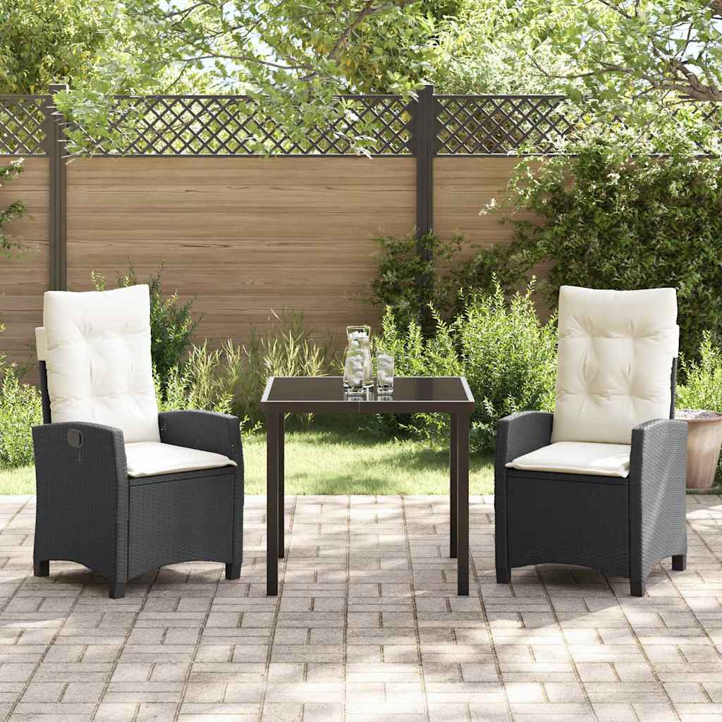 vidaXL Garden Dining Set with Cushions 3 pcs Black Poly Rattan