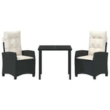 vidaXL Garden Dining Set with Cushions 3 pcs Black Poly Rattan