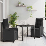 vidaXL Garden Dining Set with Cushions 3 pcs Black Poly Rattan