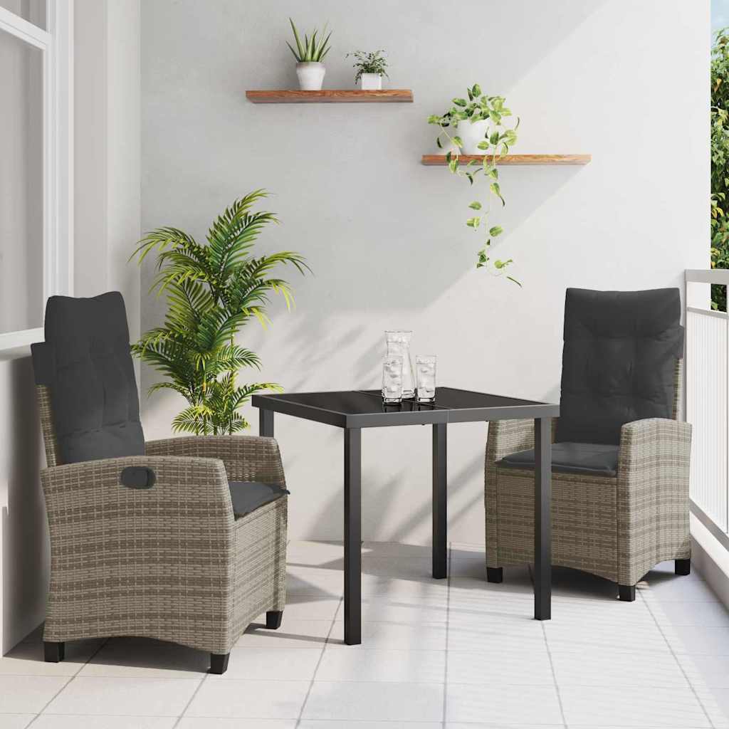 vidaXL Garden Dining Set with Cushions 3 pcs Black Poly Rattan