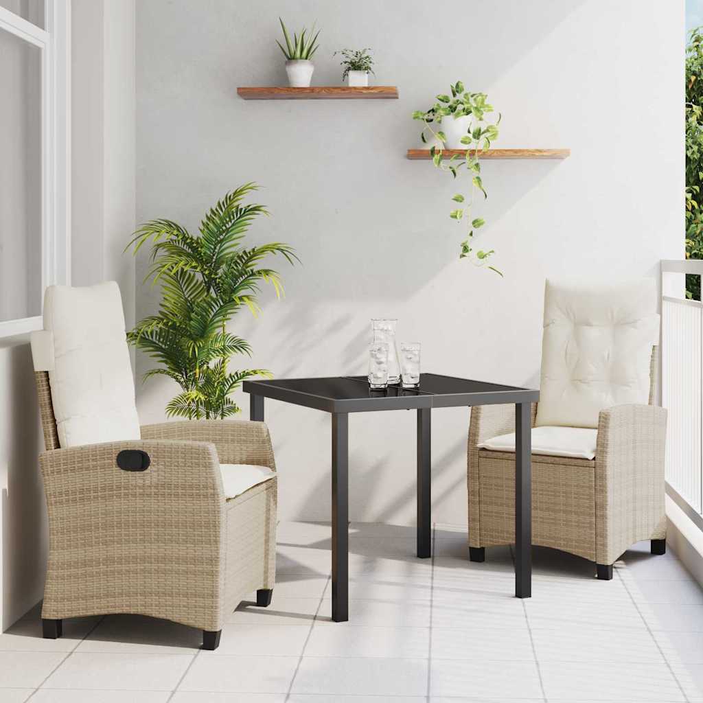 vidaXL Garden Dining Set with Cushions 3 pcs Black Poly Rattan