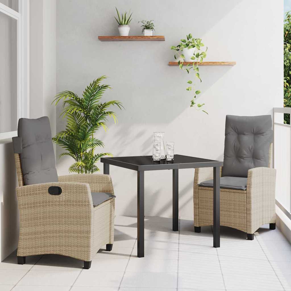 vidaXL Garden Dining Set with Cushions 3 pcs Black Poly Rattan