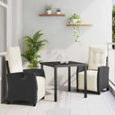vidaXL Tuin Eettafel Set met kussen 3 pcs Zwart poly rattan