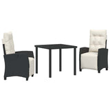 vidaXL Tuin Eettafel Set met kussen 3 pcs Zwart poly rattan