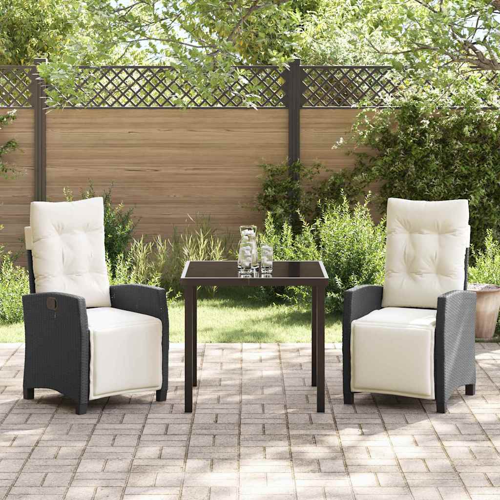 vidaXL Tuin Eettafel Set met kussen 3 pcs Zwart poly rattan