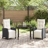 vidaXL Tuin Eettafel Set met kussen 3 pcs Zwart poly rattan