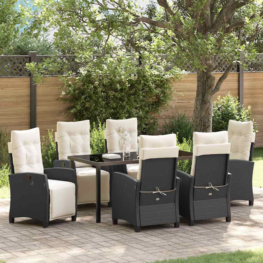 vidaXL Tuin Eettafel Set met kussen 3 pcs Zwart poly rattan