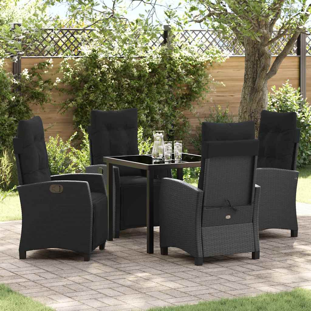 vidaXL Tuin Eettafel Set met kussen 3 pcs Zwart poly rattan