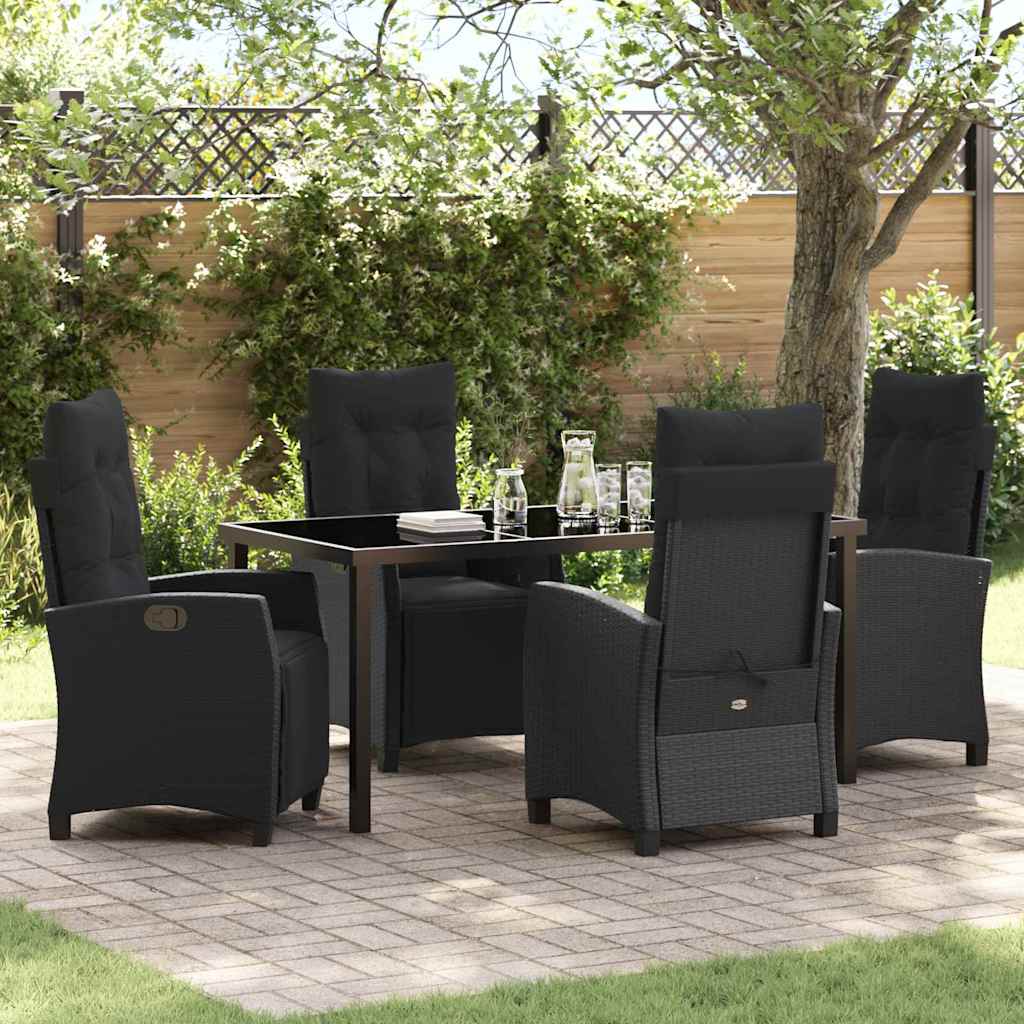 vidaXL Tuin Eettafel Set met kussen 3 pcs Zwart poly rattan