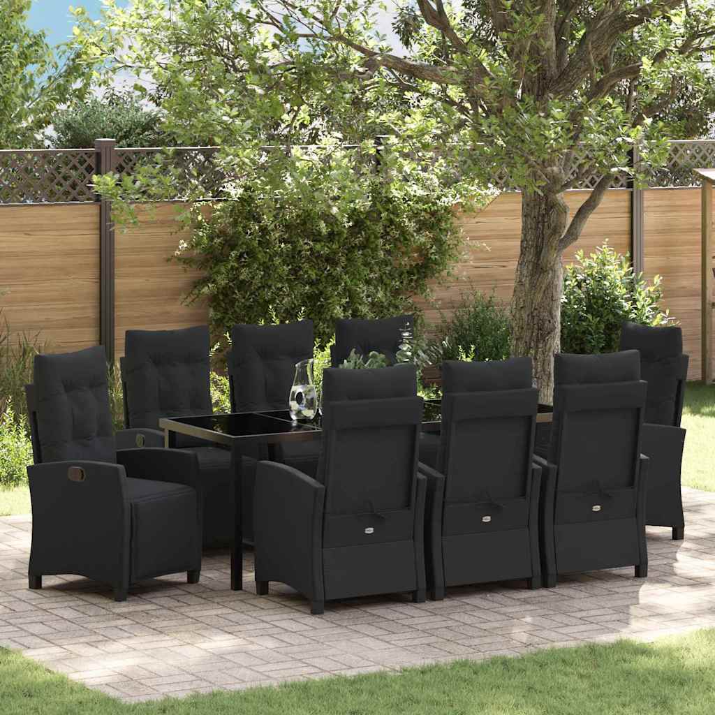 vidaXL Tuin Eettafel Set met kussen 3 pcs Zwart poly rattan