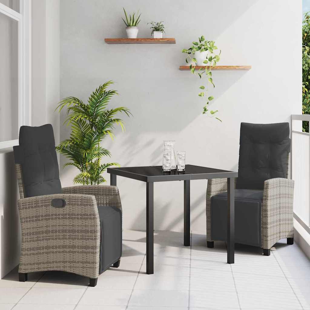 vidaXL Tuin Eettafel Set met kussen 3 pcs Zwart poly rattan