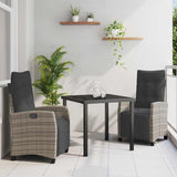 vidaXL Tuin Eettafel Set met kussen 3 pcs Zwart poly rattan