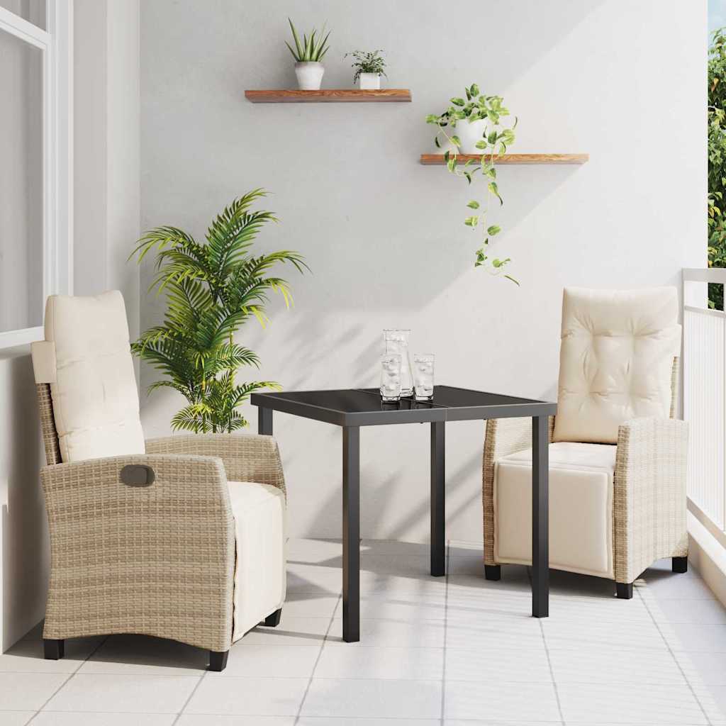 vidaXL Tuin Eettafel Set met kussen 3 pcs Zwart poly rattan