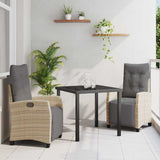 vidaXL Tuin Eettafel Set met kussen 3 pcs Zwart poly rattan