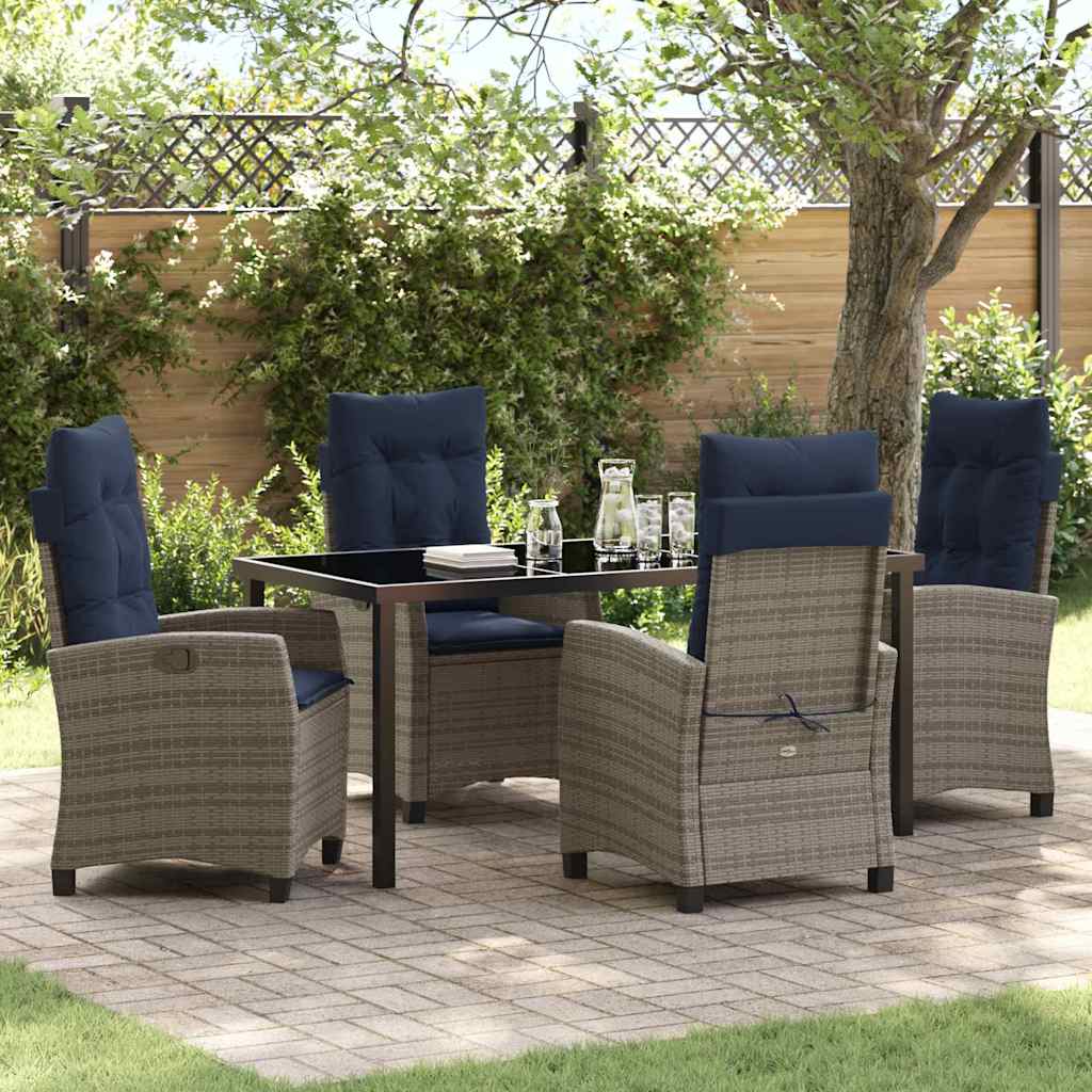 vidaXL Garden Dining Set with cushions 5 pcs Grey poly rattan