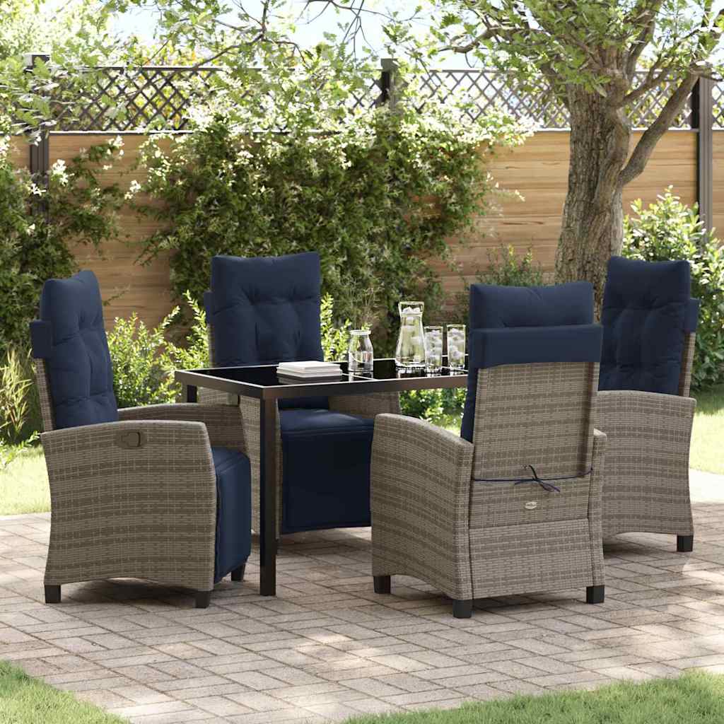vidaXL Garden Dining Set with cushions 5 pcs Grey poly rattan