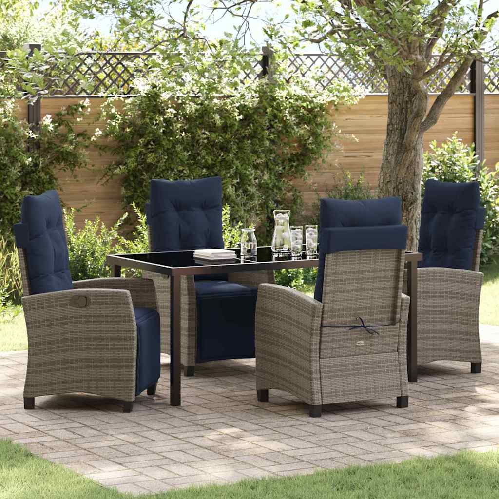 vidaXL Garden Dining Set with cushions 5 pcs Grey poly rattan