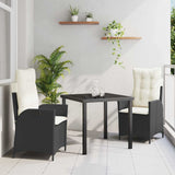 vidaXL Garden Dining Set with cushions 3 pcs Black poly rattan