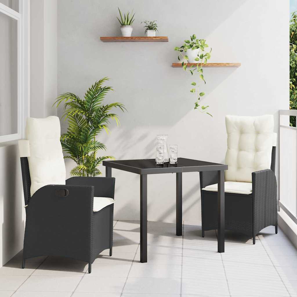 vidaXL Garden Dining Set with cushions 3 pcs Black poly rattan